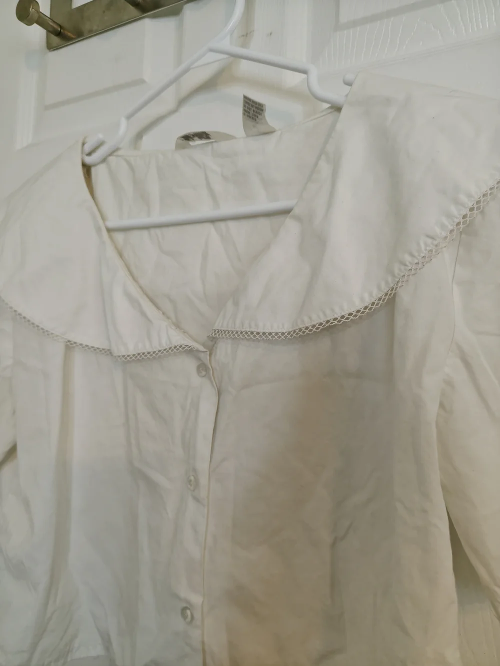 Vintage Cheryl Tiegs 80s Lace Trim Peter Pan/Sailor Collar Blouse Crop Top 12 - Picture 3 of 16